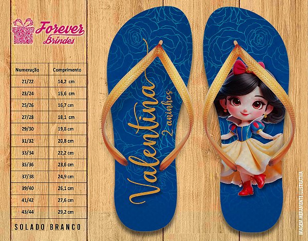 Chinelo Personalizado Aniversário Branca de Neve