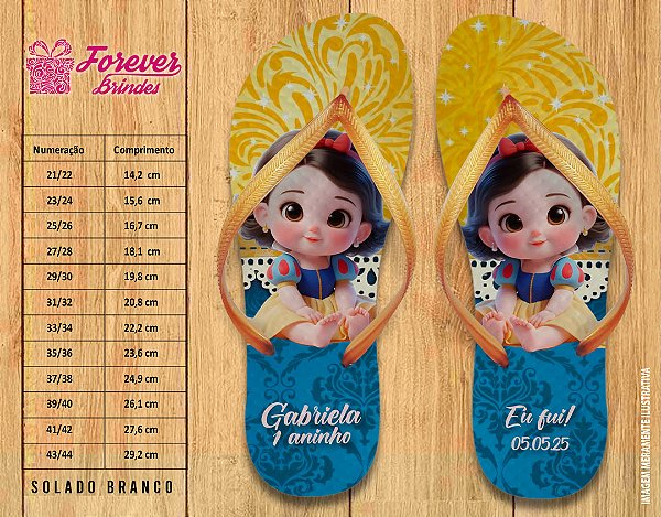 Chinelo Personalizado Aniversário Branca de Neve