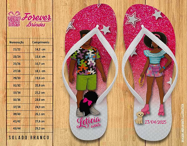 Chinelo Personalizado Aniversário Barbie Negra