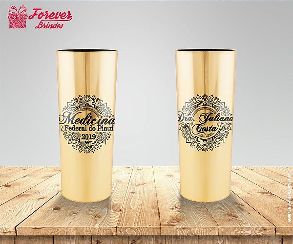 Copo Long Drink Metalizado Medicina Dourado
