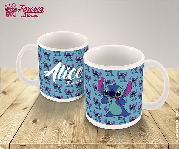 Caneca de Porcelana Personalizada Aniversário Stitch