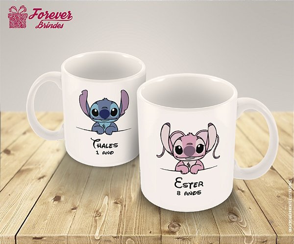 Caneca de Porcelana Personalizada Aniversário Stitch