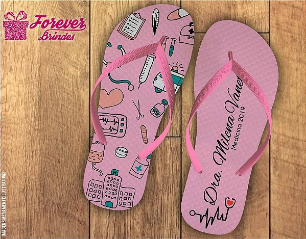 Chinelo Medicina Rosa com Ícones