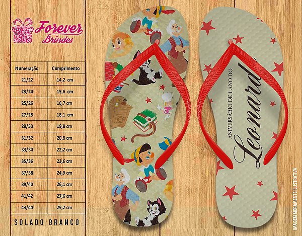 Chinelo Personalizado Aniversário Pinóquio