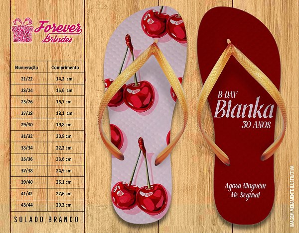 Chinelo Personalizado Aniversário Cereja 30 anos