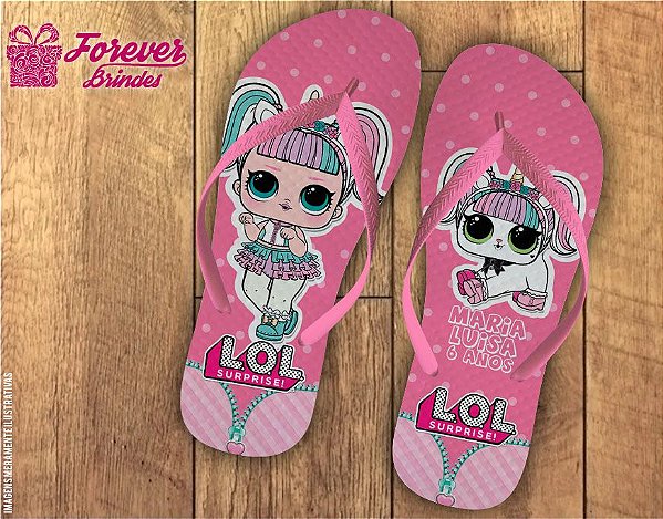 Chinelo Personalizado Aniversário LOL Rosa