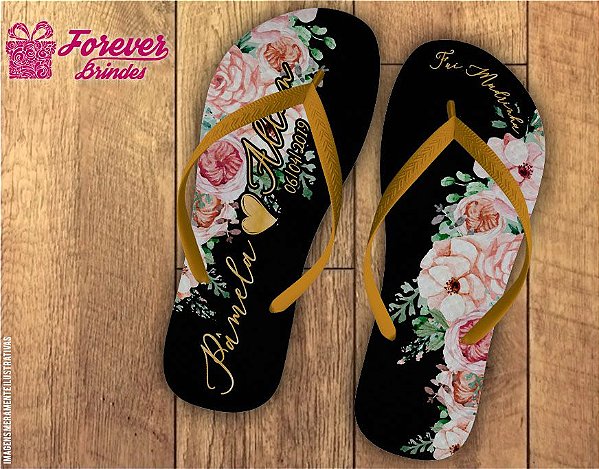 Chinelo De Casamento Floral Preto