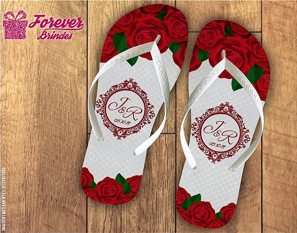 Chinelo De Casamento Com Rosas Vermelhas