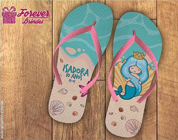 Chinelo De Aniversário Personalizado Sereia