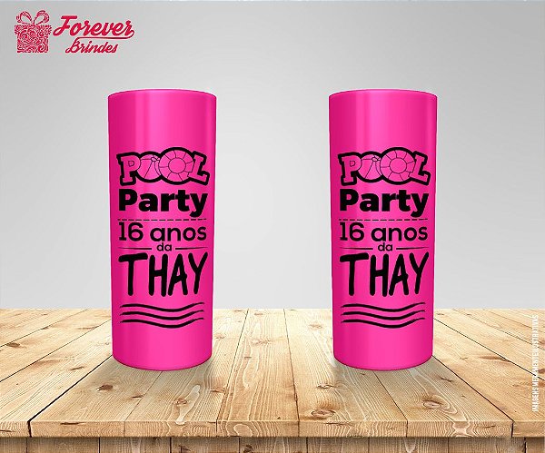 Copo Long Drink Personalizado Pool Party Rosa - FOREVER BRINDES