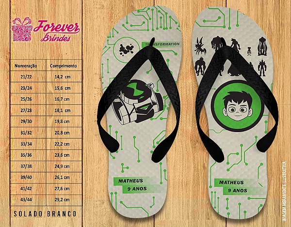 Chinelo Personalizado Aniversário Ben10
