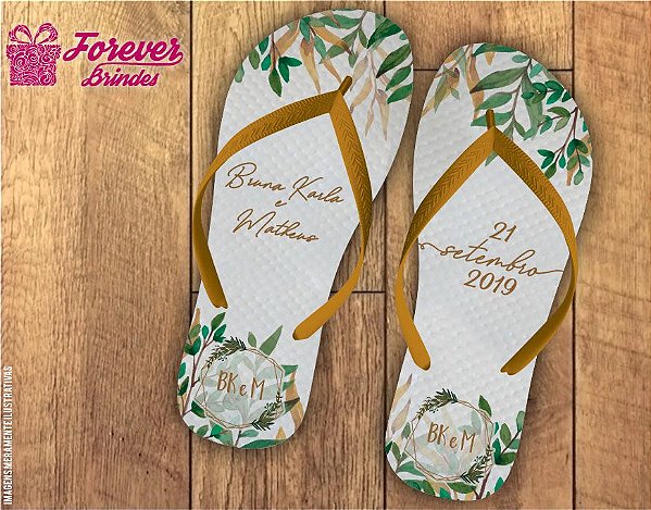 Chinelo Personalizado De Casamento Com Folhas