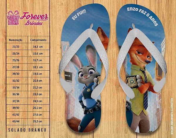 Chinelo Personalizado Aniversário Zootopia
