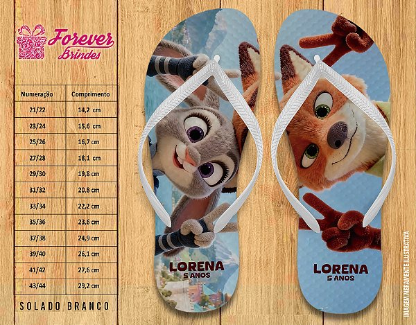 Chinelo Personalizado Aniversário Zootopia