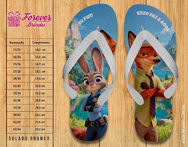 Chinelo Personalizado Aniversário Zootopia