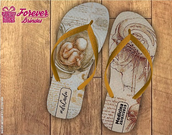Chinelo De Medicina Personalizado Com Dourado