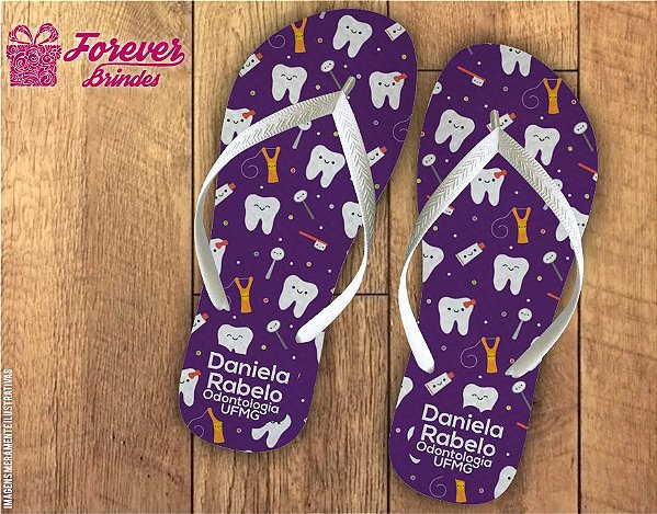 Chinelo Personalizado Roxo De Odontologia