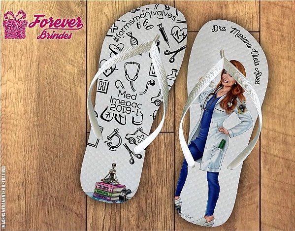 Chinelo Personalizado Com Ícones De Medicina