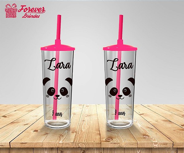 Copo Long Drink Com Tampa E Canudo Personalizado De Panda