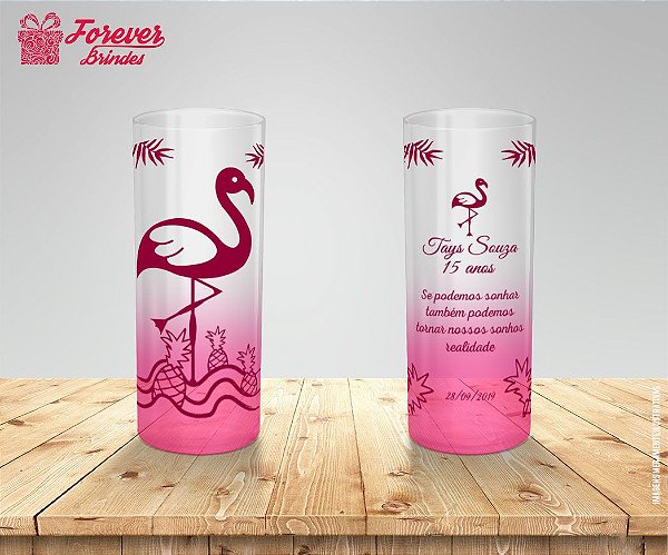 Copo Long Drink Degradê Flamingo 15 Anos