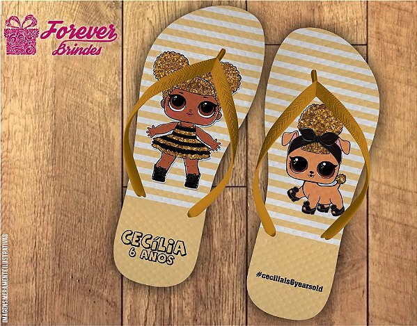 Chinelo Personalizado Aniversário LOL Com Dourado