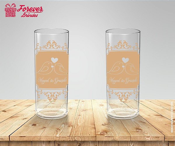 Copo Long Drink Com Passarinhos De Casamento