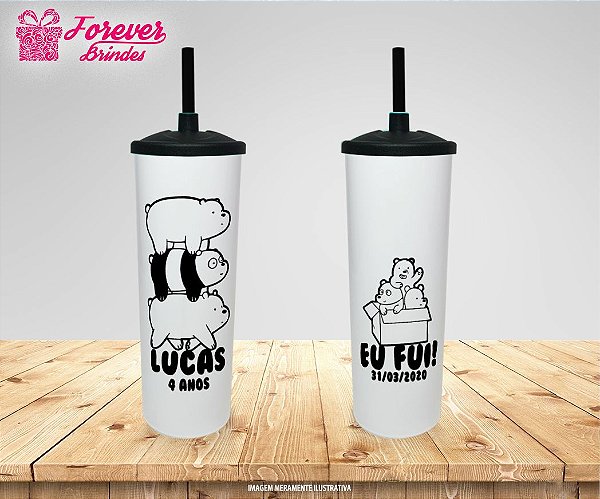 Copo Long Drink  Tampa E Canudo  Personalizado Nós Ursos