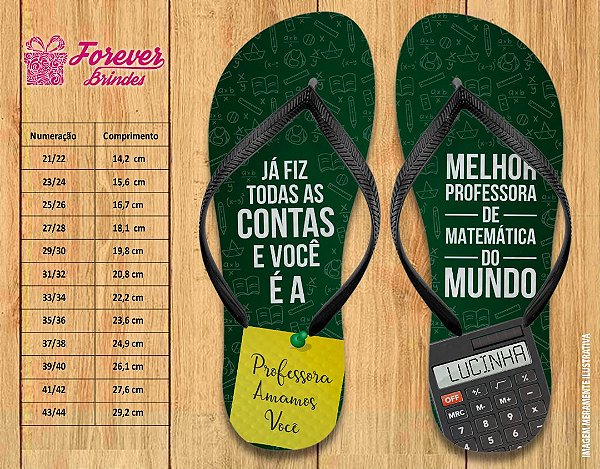 Chinelo Personalizado Melhor Professora de Matemática