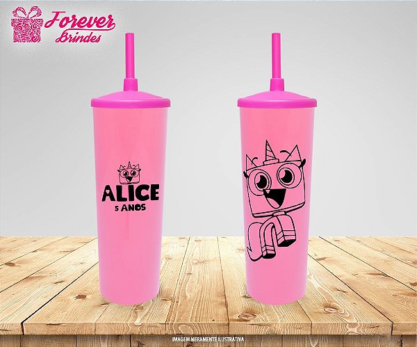 Copo Long Drink  Tampa E Canudo  Unikitty
