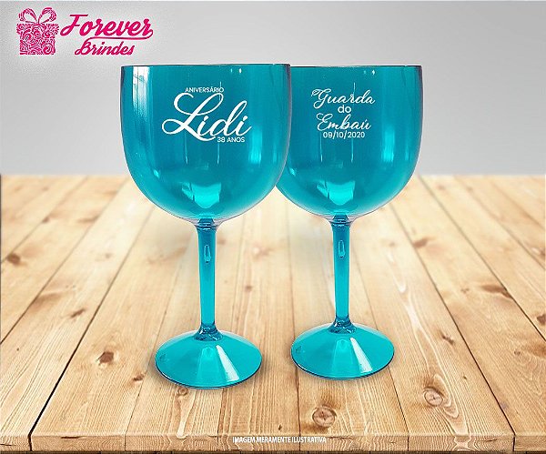 Taça De Gin Personalizada de  Aniversário Azul Tiffany