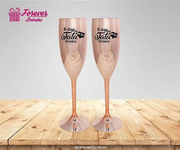 Taça De Champanhe Metalizada Rose de Aniversário