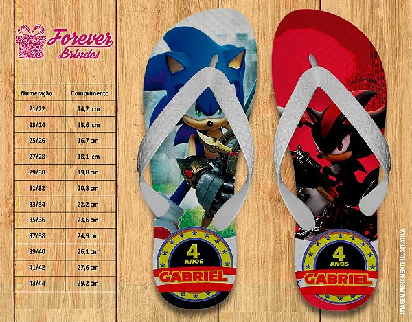 Chinelo Personalizado Aniversário Infantil Sonic