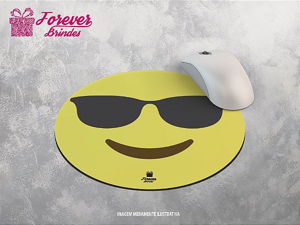 Mouse Pad Redondo Emoji Com Óculos de Sol