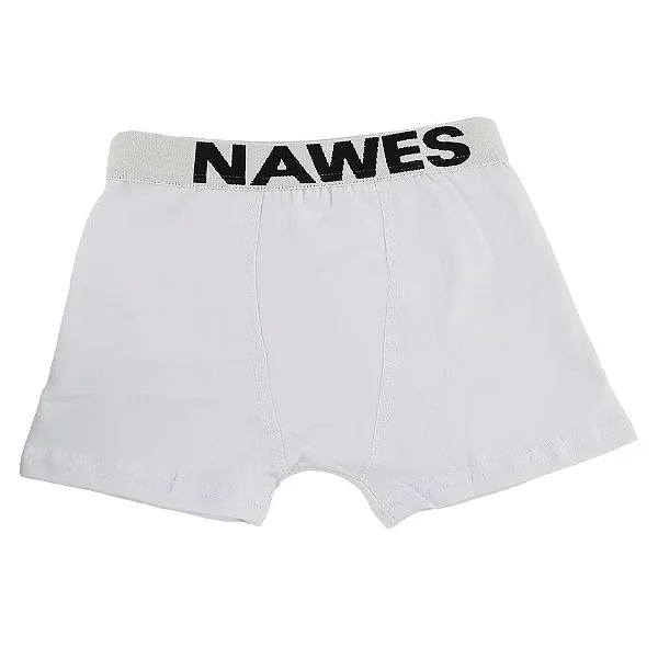 Cueca Boxer Em Cotton Juvenil Elástico Personalizado Nawes - Branco