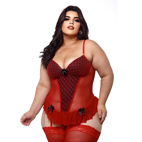Espartilho Em Tule Com Babadinhos E Laço Plus Size Macler - Vermelho