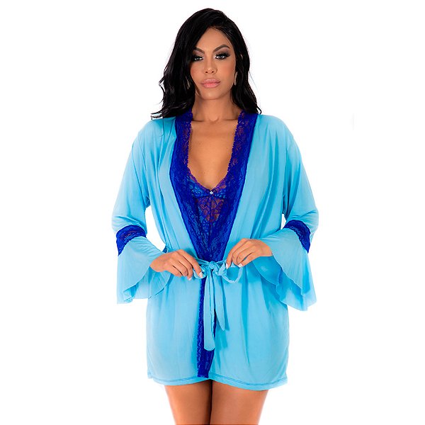 Conjunto Manu Camisola E Robe Pimenta Sexy - Azul