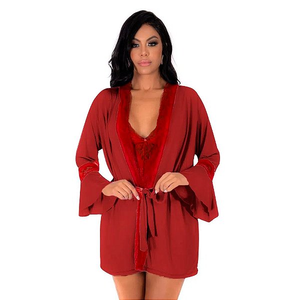 Conjunto Manu Camisola E Robe Pimenta Sexy - Vermelho