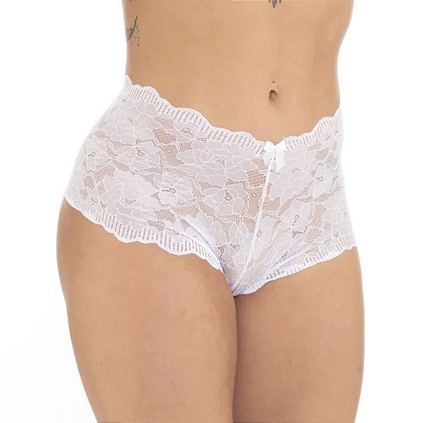 Calcinha Calesson Shortinho Em Renda Com Lacinho Patitex - Branco