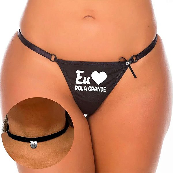 Kit Calcinha C/ Frases Picantes E Chocker Pimenta Sexy