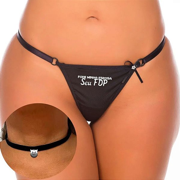 Kit Calcinha C/ Frases Picantes E Chocker Pimenta Sexy