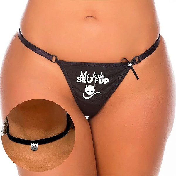Kit Calcinha C/ Frases Picantes E Chocker Pimenta Sexy