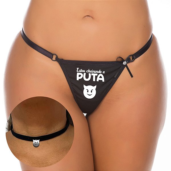 Kit Calcinha C/ Frases Picantes E Chocker Pimenta Sexy