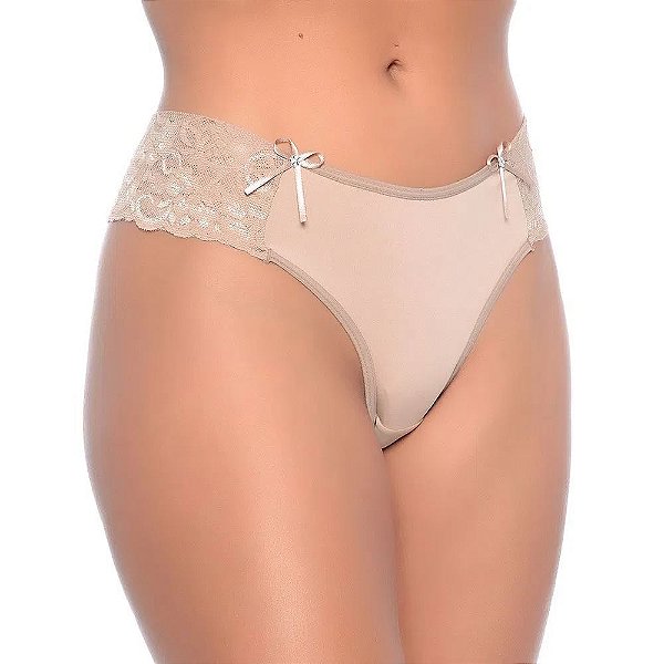 Calcinha Lisa Com Renda Nas Laterais E Fio Duplo Rexton - Chocolate