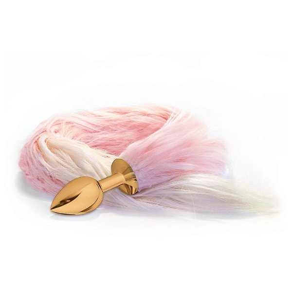 Plug Anal Em Metal Com Rabo Degrade Rosa Hard - Dourado
