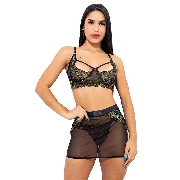 Conjunto Sensual Bicolor Com Sainha Hot Love