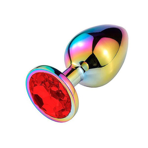 Plug Anal De Aço Com Pedra De Cristal  Tamanho G  Sexy Import - Vermelho