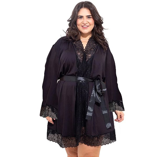 Hobe Plus Size Manga Longa Hot Love - Preto