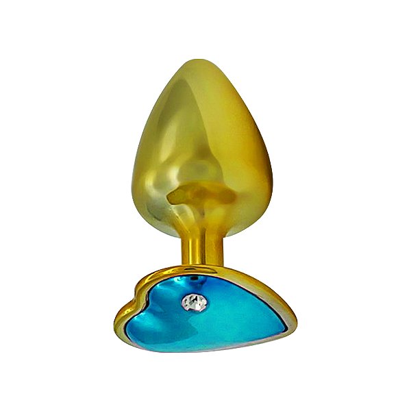 Plug Anal De Metal Dourado Com Pedra De Coração Hard - Azul