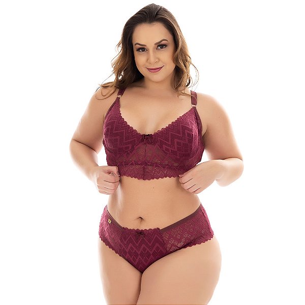 Conjunto Selma Sem Bojo Plus Size Patitex - Vinho