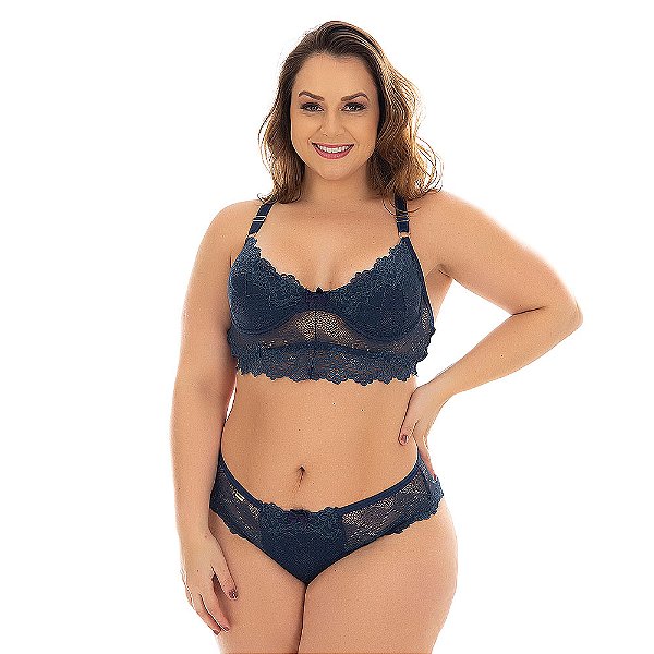 Conjunto Selma Sem Bojo Plus Size Patitex - Azul Marinho